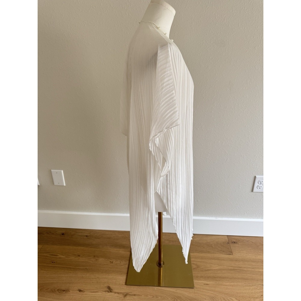 Sheer White Faux Pearl Trim Open Front Kimono Cardi Coverup OSFM Boho Beachy - Picture 4 of 6